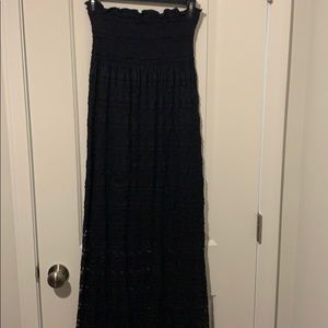 Black lace strapless maxi dress